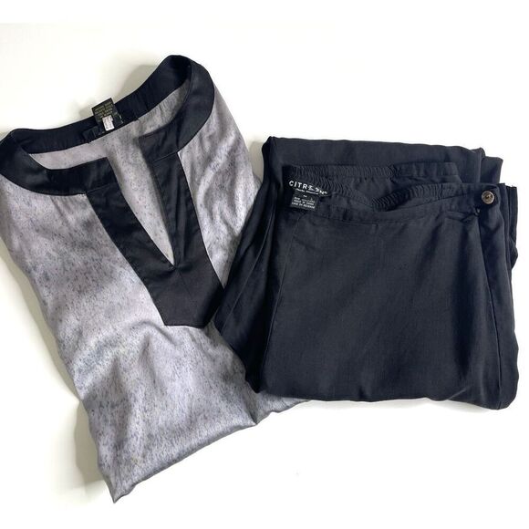 Citron Santa Monica Size M Collection Popover Top Pants Set Silk Linen Outfit - Picture 1 of 16